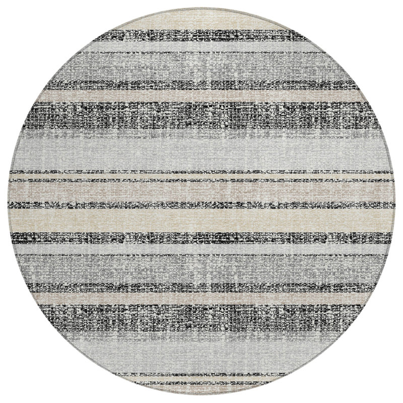 Machine Washable Indoor/Outdoor Xhevrie Black Rug, Round 8'