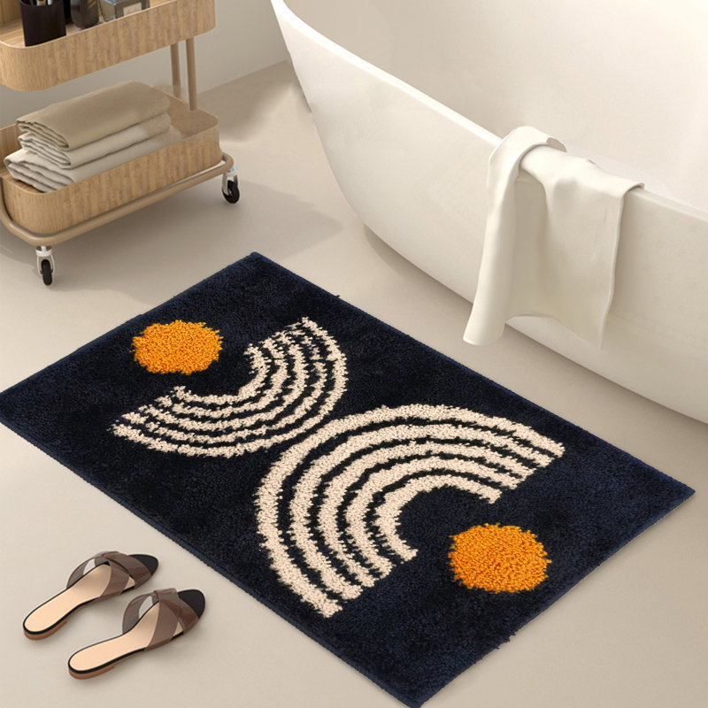  Tapis de bain antidérapant Kr Crystalin ultra-doux lavable à la machine, L 32 po x l 20 po, Noir, noir, noir, noir