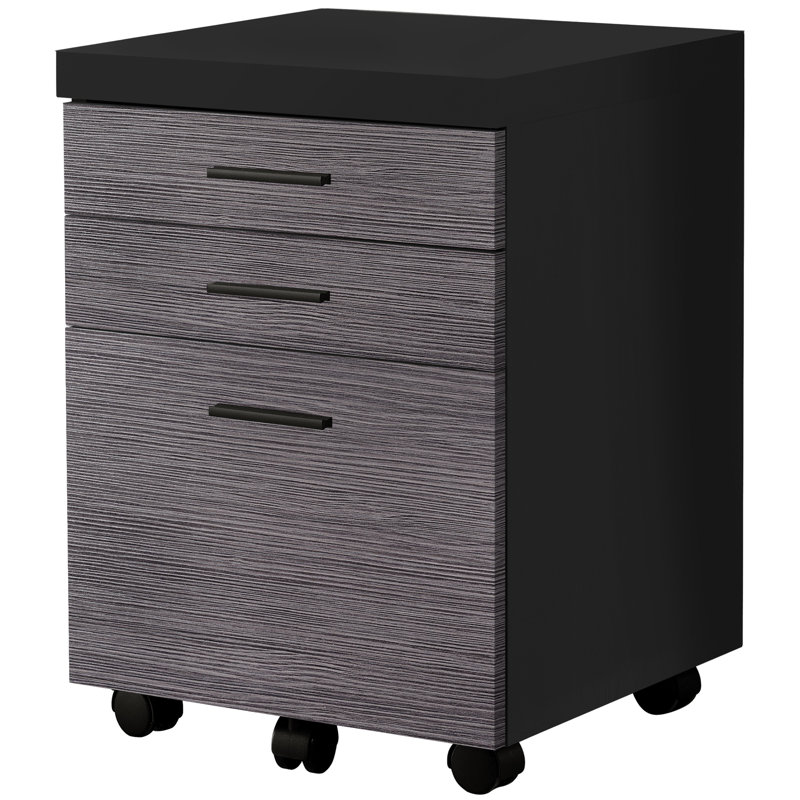 Classeur à roulettes mobile avec tiroirs de rangement en stratifié pour bureau debout, Noir/gris