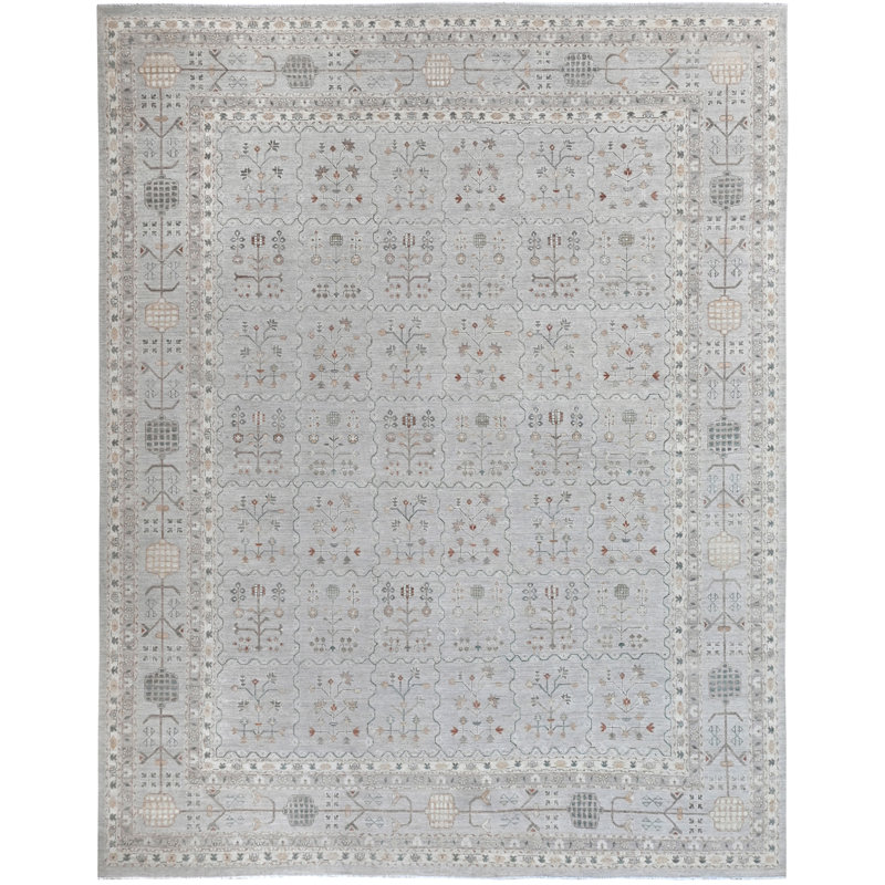 Hand Knotted Wool Area Rug in Cream