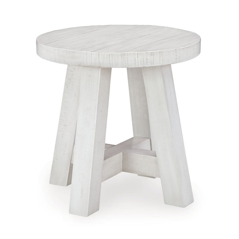 Off-White Round Pine Wood End Table