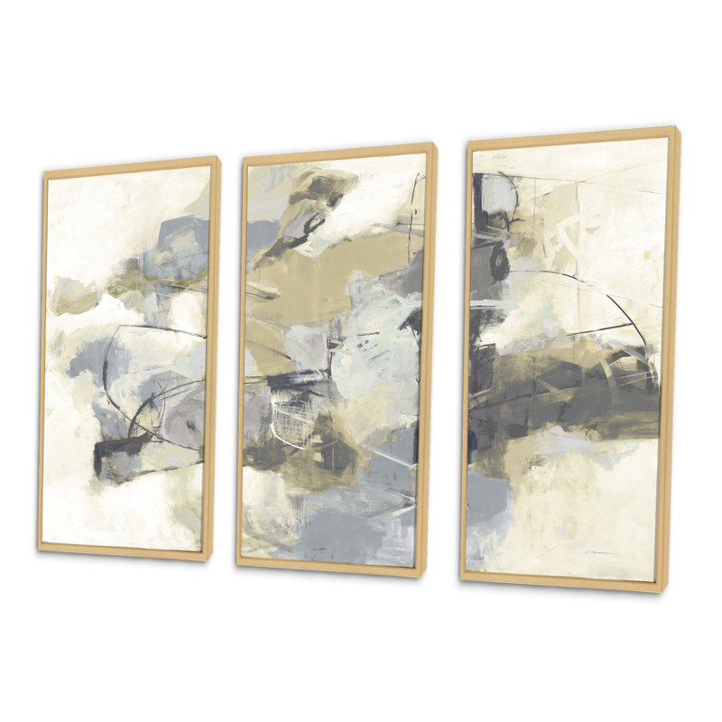 Glam Cream Dream III - ensemble d'art moderne sur toile encadrée moderne et contemporain de 3, H 28 po x l 36 po x P 1 po