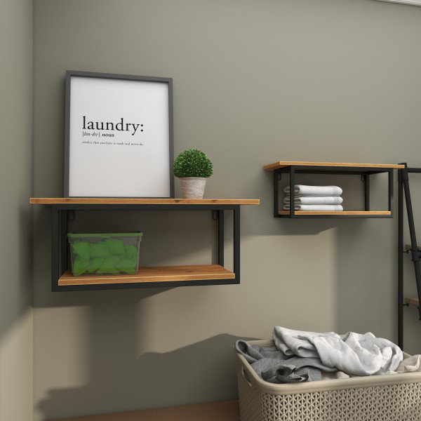 Metal 4 Shelves Brown Wall Shelf Set