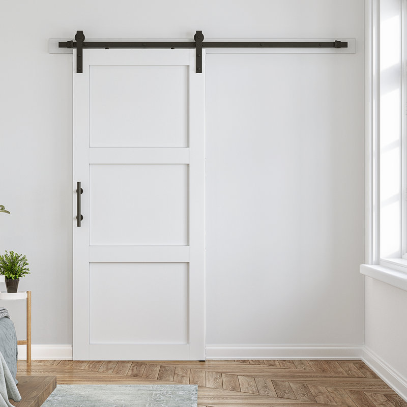 3-Lite 84'' Solid Manufactured Wood Barn Door with Hardware Kit, 32'' x 84''