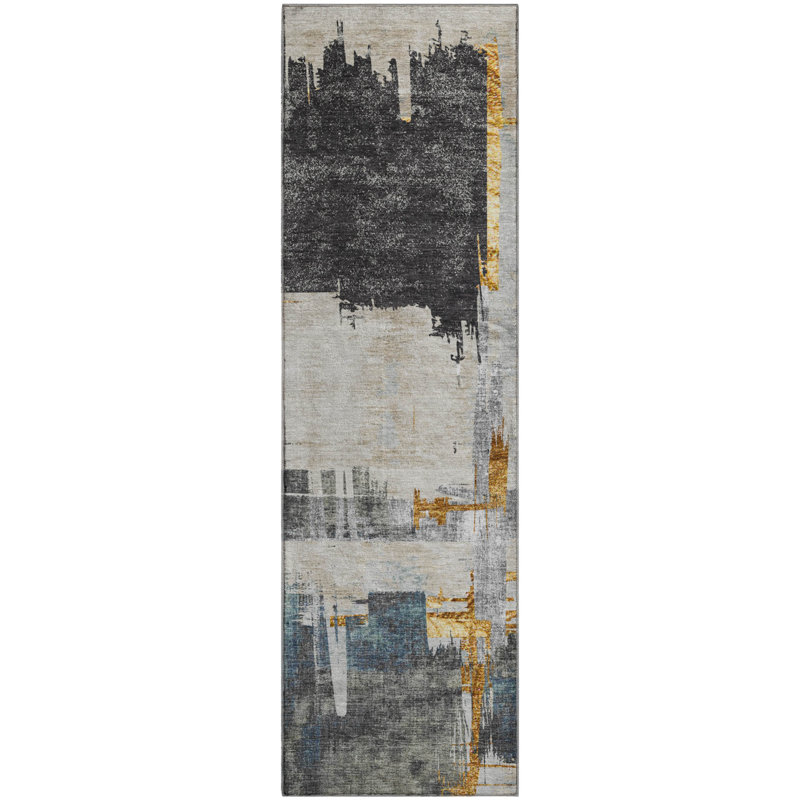Premium Machine Washable Mayfield Charcoal Rug, Runner 2'3" x 7'6"