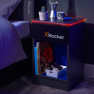 X Rocker Carbon-Tek LED Bedside Side Table with Wireless Charging and Drawer - White RGB