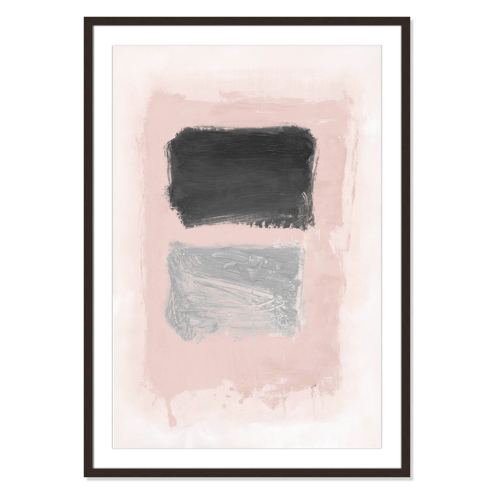 Pink, Black and Silver Shimmer I Print, 41.5" H x 29.5" W x 1.25" D, Walnut Matted Picture Framed