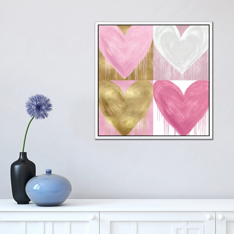 Big Hearted Quartet II by Lindsay Rodgers - Print on Canvas, 45.72cm H x 45.72cm W x 3.81cm D, White Framed