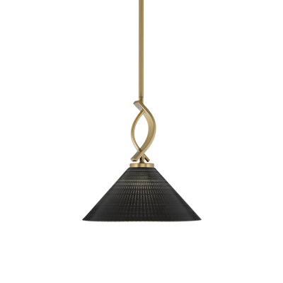 Zygi Stem Hung Mini Pendant Shown In New Age Brass Finish With 12" Black Matrix Glass