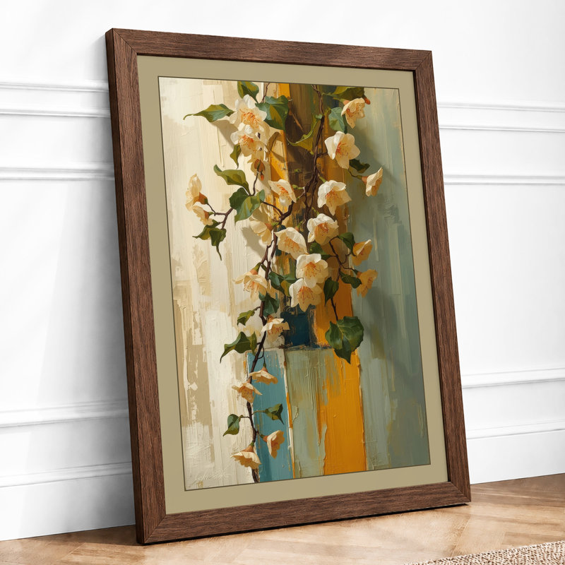 Yellow Blooms In Gold Botanical - Print, Walnut, A1 - 84.1 x 59.4 cm