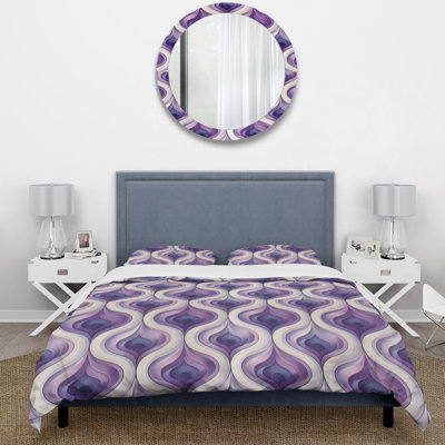Ensemble de housse de couette mauve beige et quadrilobe Elegance - Mid-Century