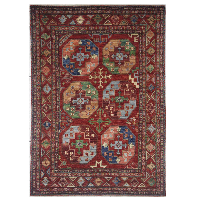Tapis unique rouge, vert, orange et bleu de 5 pi x 7 pi 2 po