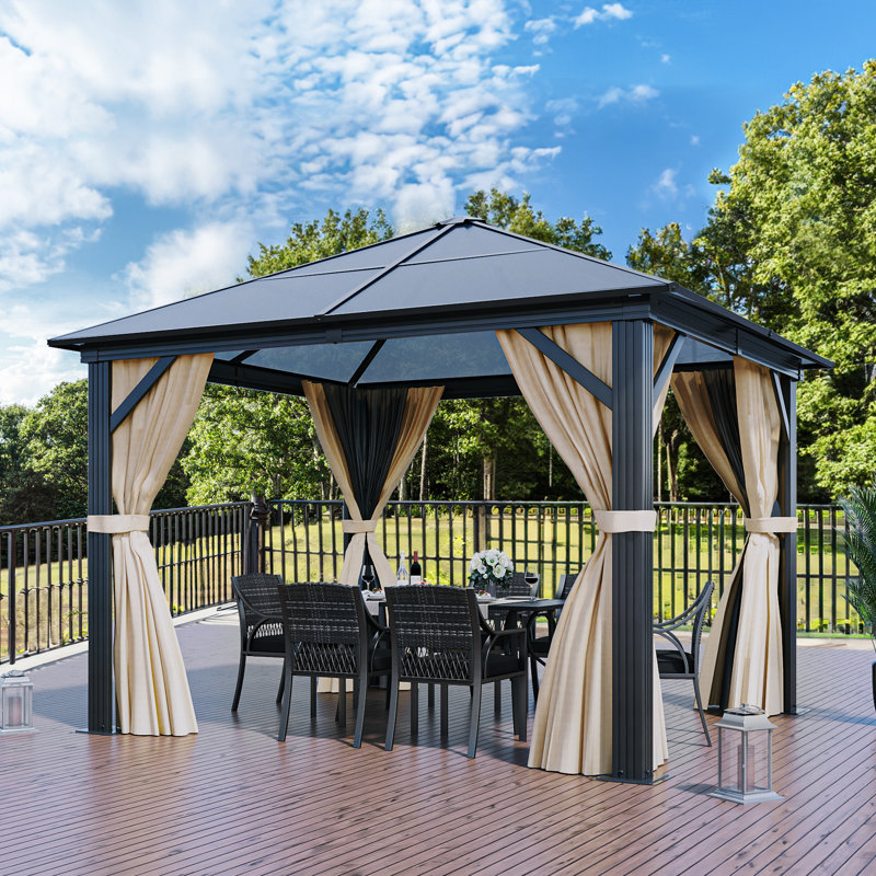 Pavillon de jardin en aluminium avec rideaux, L 10 pi x P 10 pi