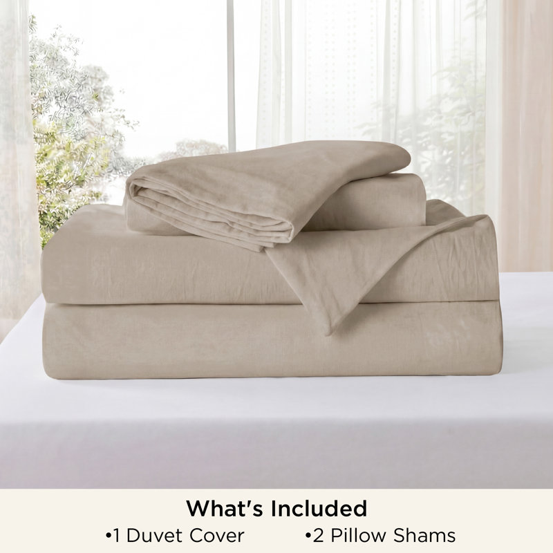 Bedsure 100% Washed Cotton Duvet Cover King Set - Minimalist Cotton Beding Set For All Season（set of 3）, Warm Sand