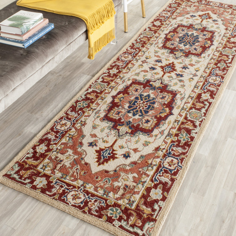 Tapis oriental en laine crocheté à la main Hollander, Tapis de couloir 2 pi 6 po x 12 pi