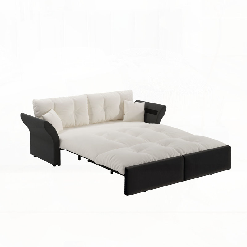 Canapé-lit convertible capitonné avec 2 coussins moelleux, Beige