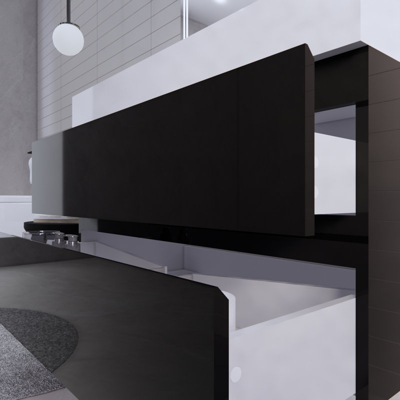 Ensemble de meuble-lavabo mural simple 42 po Babajide, Noir lustré