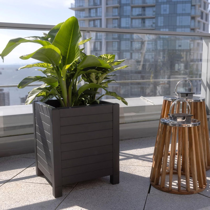  17-Inch x 17-Inch Flora Cube Planter Box for Patios or Decks, Black, Black