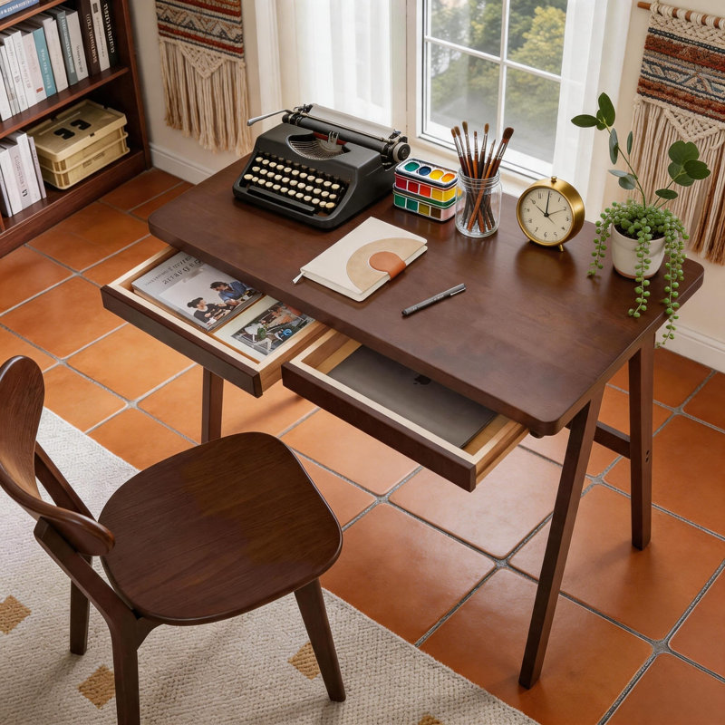 Bureau en bois d'hévéa massif avec tiroir, bureau de bureau à cadre en A de 99 cm (39 po) pour la maison