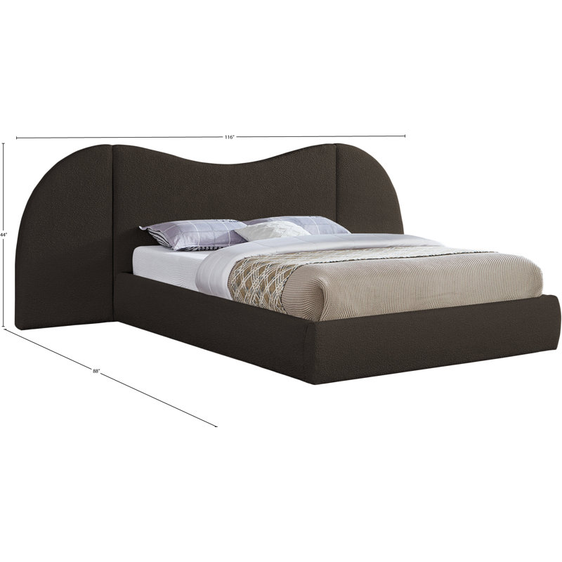 Hyrup Upholstered Panel Bed, Brown Boucle Fabric, Queen