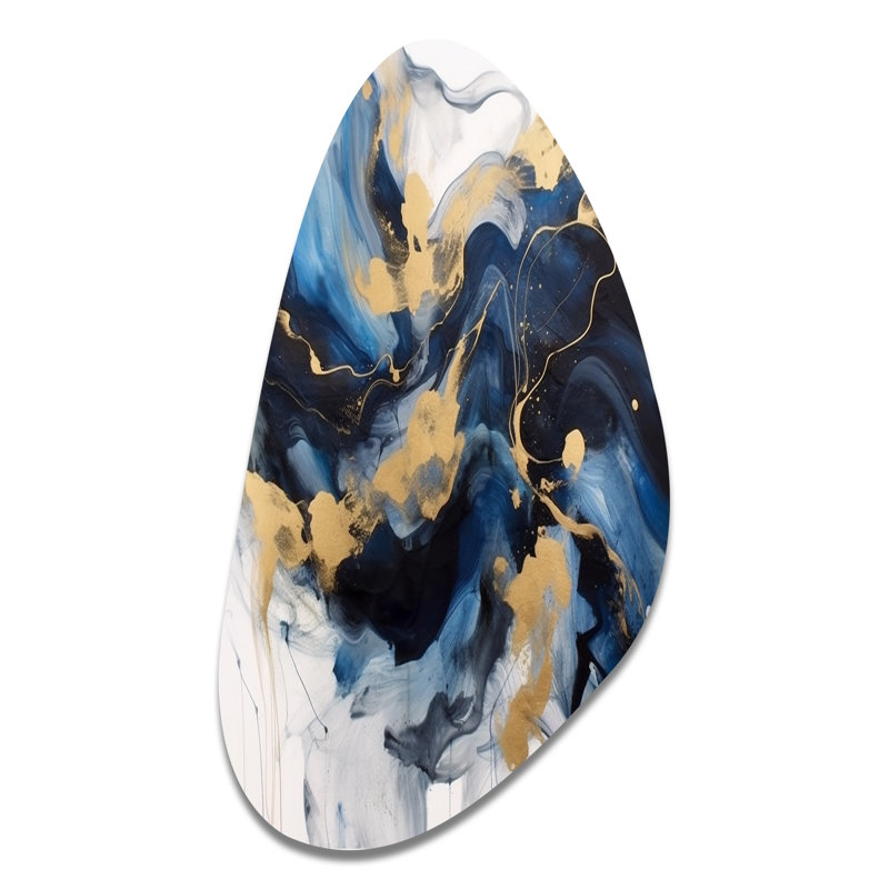 Décoration murale en métal bleu foncé et or à motif de fractales asymétriques, fractures asymétriques
