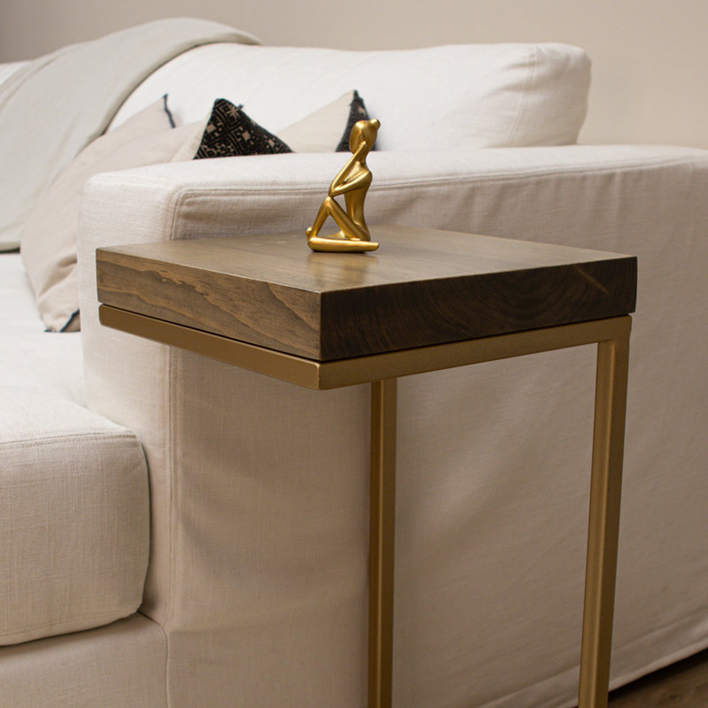 C Shape Rustic Side Table, Natural/Gold