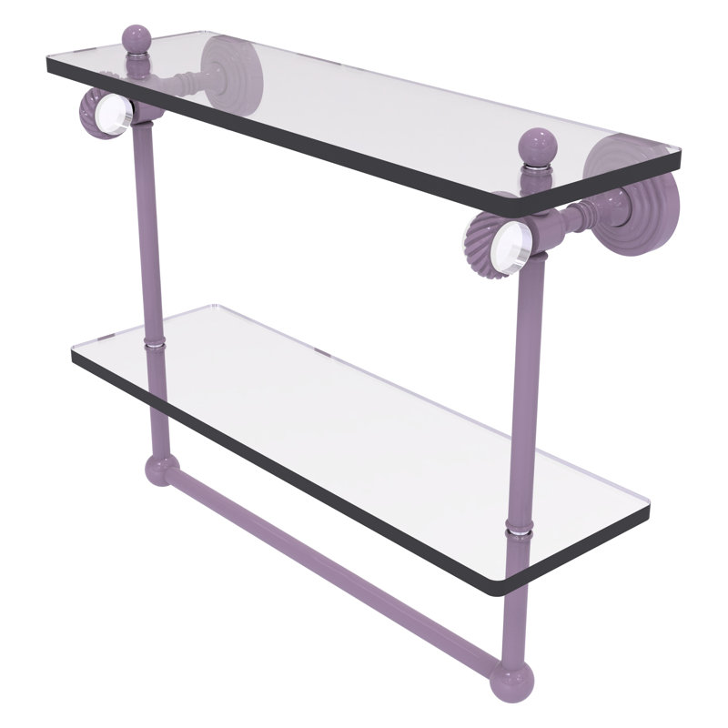 Jarrell 2 Piece Glass Tiered Shelf with Towel Bar, 13" H x 22" W x 5.12" D, Pink
