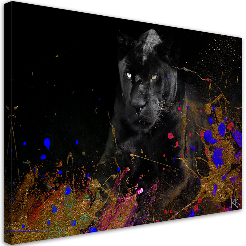 Leopard On A Colorful Background - No Frame Print on Canvas, 80cm H x 120cm W