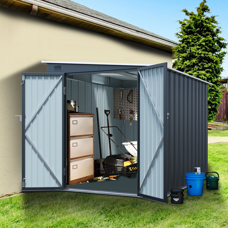 8 po x 6 pi en acier galvanisé Lean - To Shed, portes doubles sécurisées, panneau de PC et peu encombrant, pour les petits jardins, la remise extérieure, la tondeuse à gazon avec remise de 44 pieds carrés verrouillable, planche, robuste, pelouse