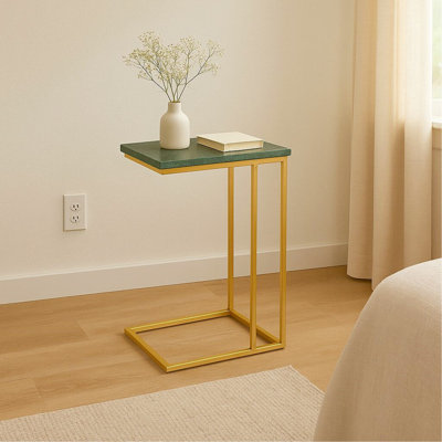 Ensemble de 1 table en C en marbre pour salon avec cadre en métal - 24 po de hauteur