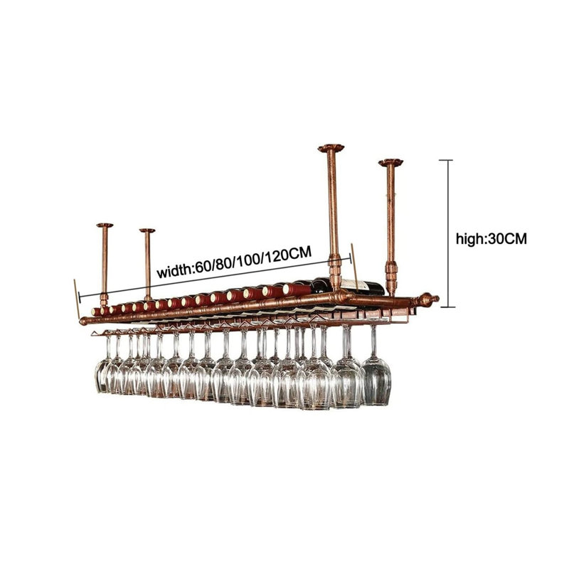Hanging Wine Bottle & Glass Rack Brown