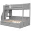 Lit superposé simple au-dessus de double avec escalier de rangement, lit gigogne, tablettes et station de charge USB, gris-1603089566