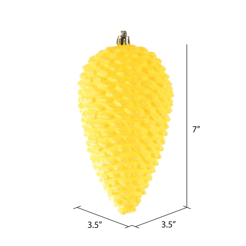 Ornement de Noël en forme de pomme de pin scintillante jaune mat 7 po Vickerman, 4 par ensemble