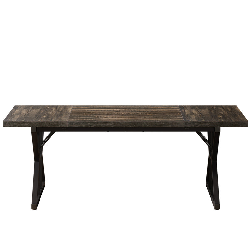 Table de cuisine rectangulaire 71 po avec pieds en métal X-Trestle, Black