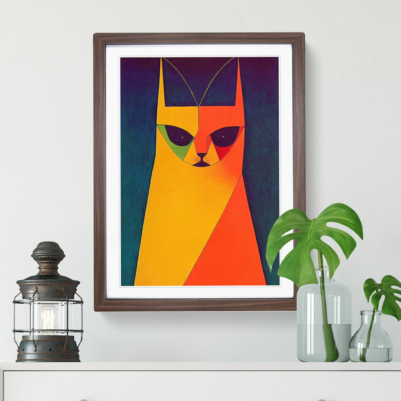 Painted Cat Abstract - Wall Art, 64cm H x 46cm W x 2cm D, Walnut Framed