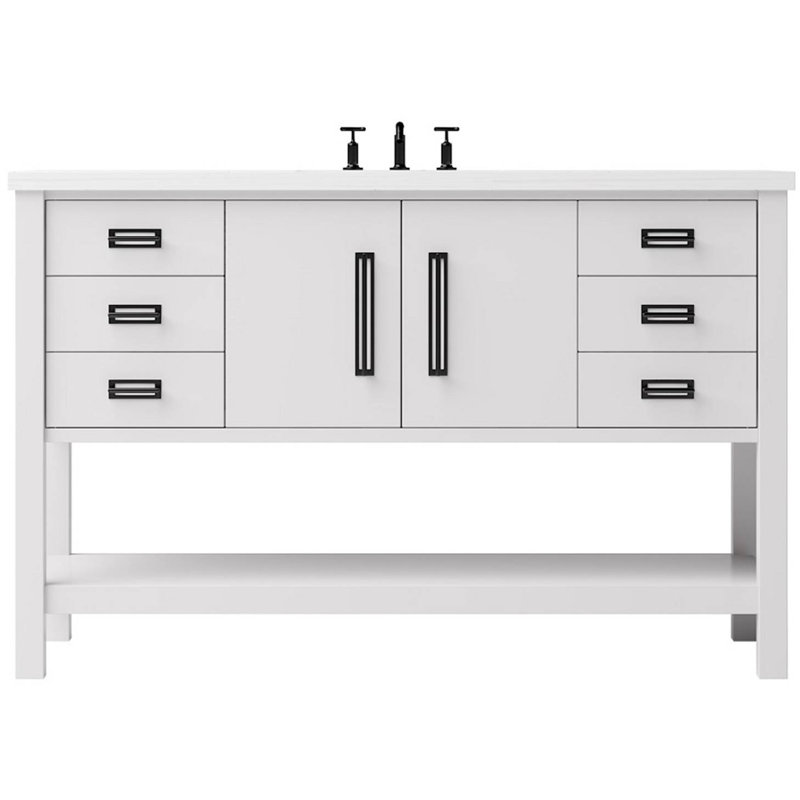 Meuble-lavabo simple très large Kiawah, Blanc résistant, Noir mat, 54"