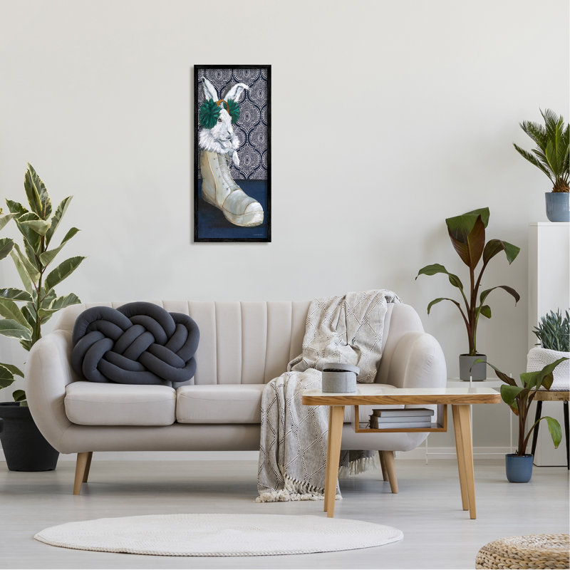 «White Rabbit Fluffy Boot Mosaic», art numérique texturé par Kamdon Kreations, L 13 po x H 30 po, Giclée encadrée noir minuit