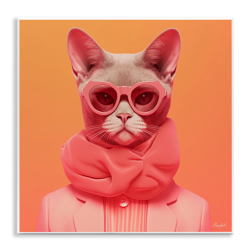 «Retro Glasses Cat» sur plaque murale orange, design par Roozbeh