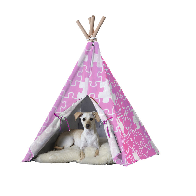 Lit pour chien tente de jeu triangulaire Charles, Grand (l 39,96 po x P 39,96 po x H 47,64 po), Rose