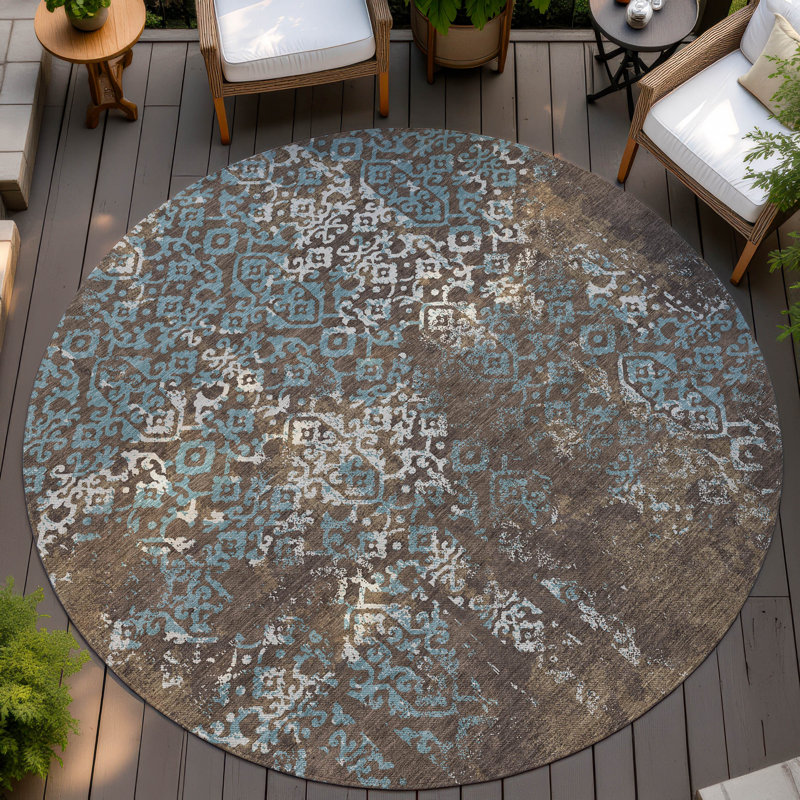 Machine Washable Indoor/Outdoor Chantille ACN2713 Casual Rug, 8' Round, Brown