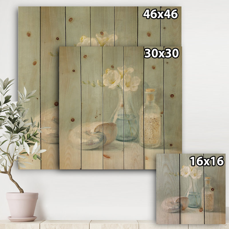 Pastel Bath II - Impression nautique et de plage sur bois de pin naturel, H 30 po x l 30 po x P 1,5 po