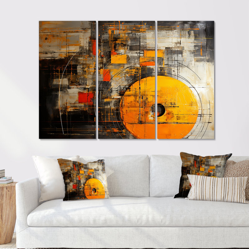 «Solitaire Glow Full Moon Solitude», ensemble d'art mural abstrait, Toile tendue, H 32 po x l 48 po x P 1 po