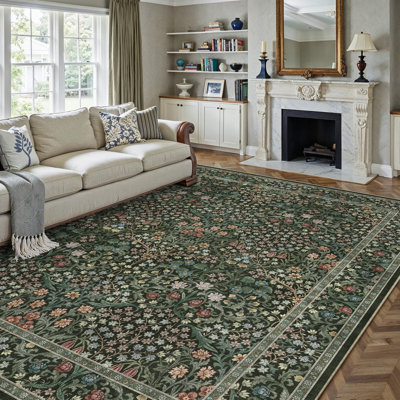 Alora Machine Washable Vintage Floral Area Rug With Non-Slip Backing