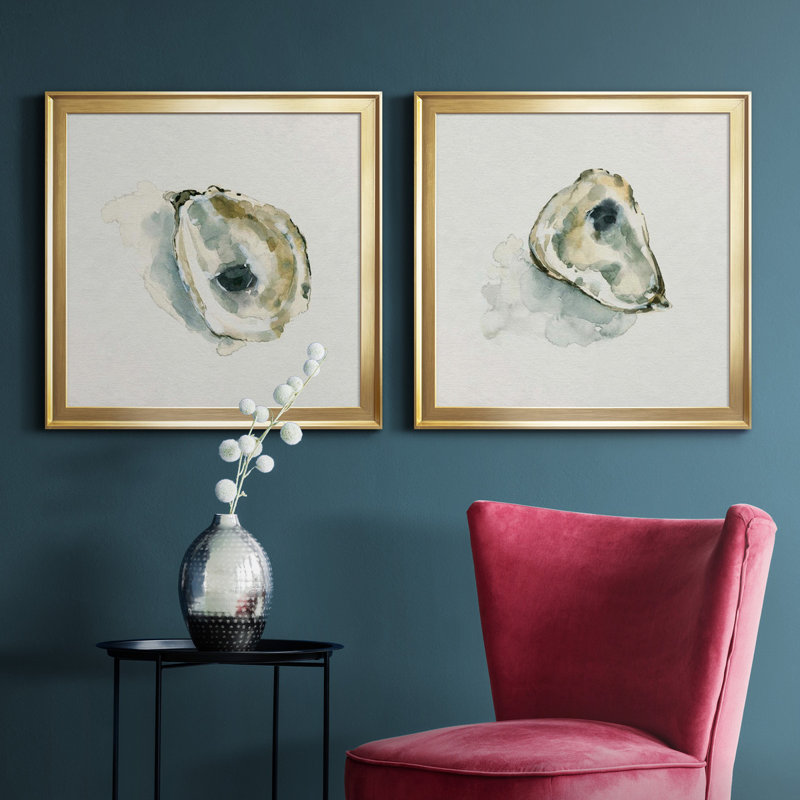 «Old Salt Shell I», ensemble de 2 reproductions d'art encadrées, H 34,5 po x l 69 po x P 1,5 po, Doré, Toile encadrée