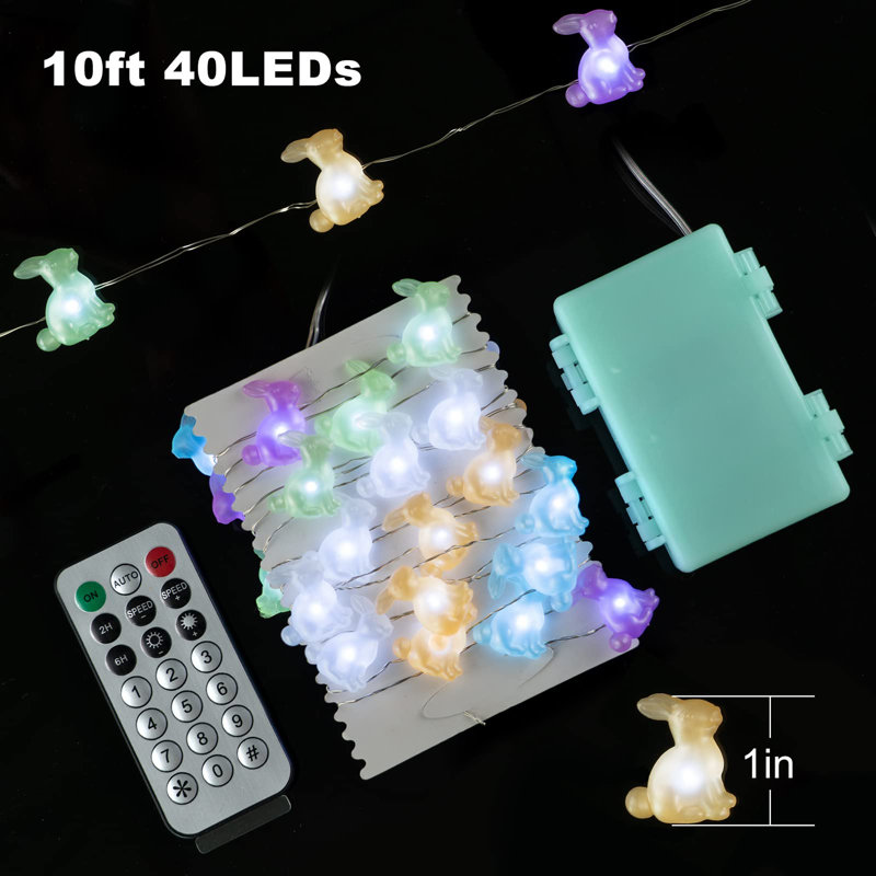 Battery-Operated Easter LED Rabbit String Lights with Remote