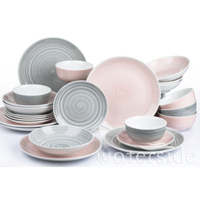 Waterside 24PC Grey and Pink Spinwash Dinner Set