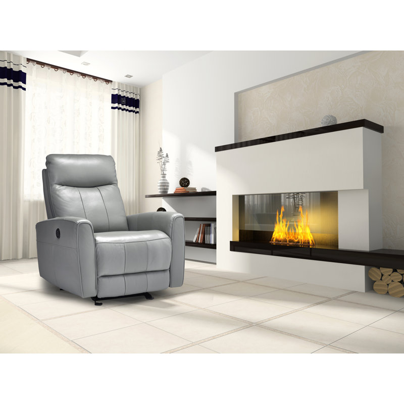 Garver Power Recliner, Gray Genuine Leather