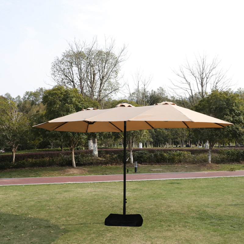 Double parasol de patio avec système Easy Crank - tissu taupe protégé