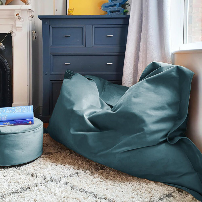 rucomfy Beanbags Luxury Velvet Junior Squashy Squarbie Bean Bag. Kids Lounger for Bedroom or Play Room. Childrens Large Plush Floor Cushion - 125 x 100cm