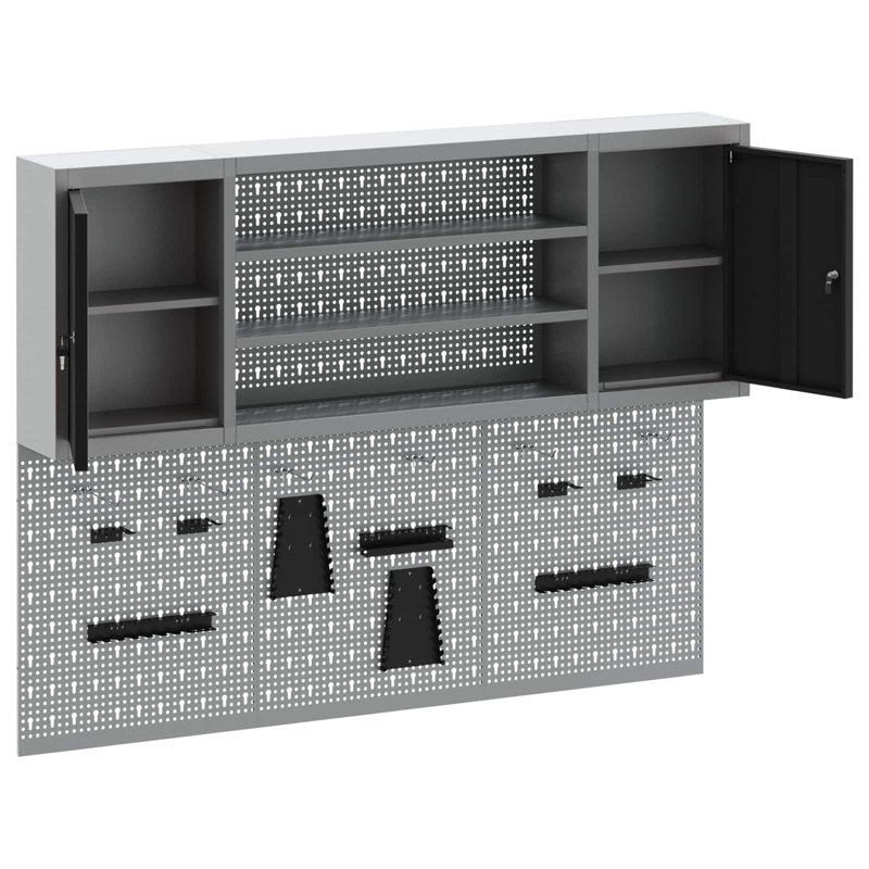  Tool Cabinet Set With Shelf 4 Pcs Black Powder-Coated Steel
